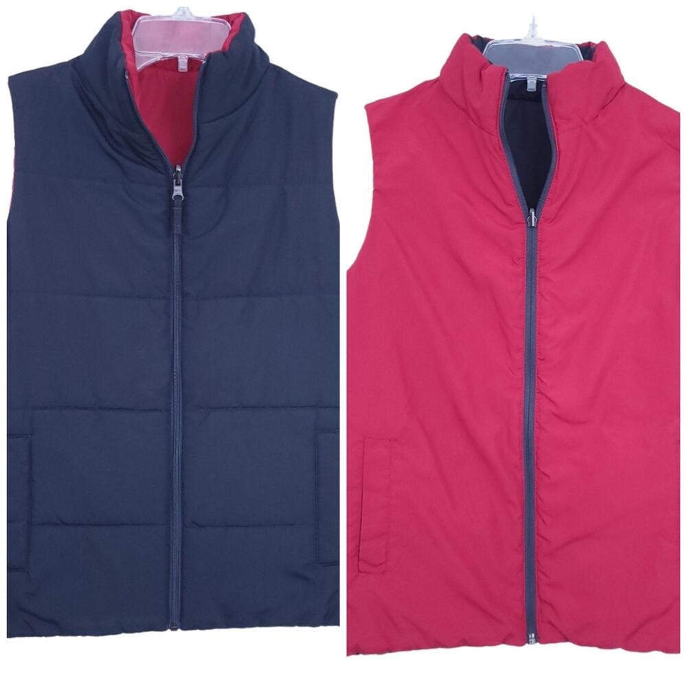 Merona Double Sided Puffer Vest Small Black Red Sleeveless Coat Zip Up Versatile